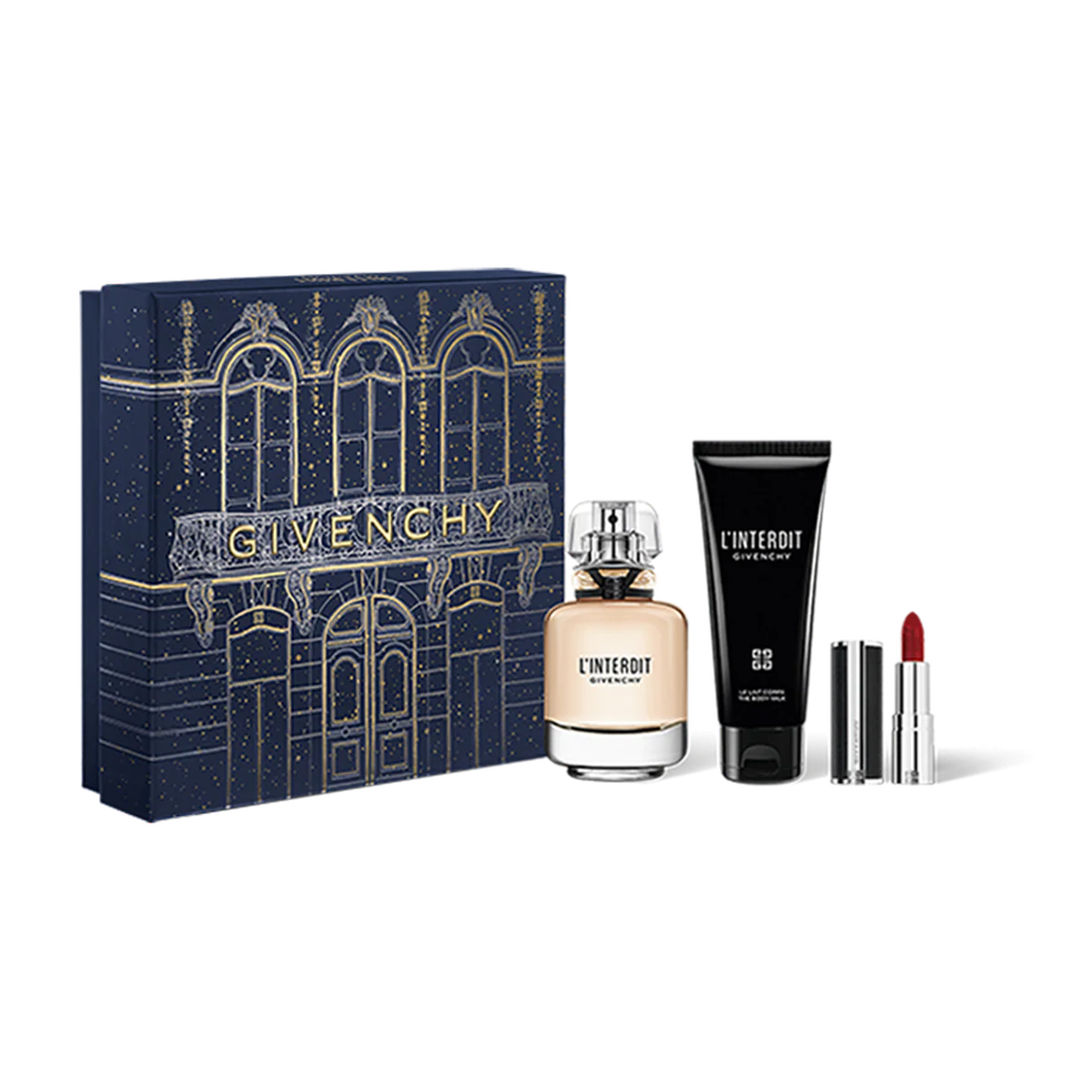 Givenchy L'Interdit 50ml EDP + 75ml Body Milk + Lipstick for Women GIFT SET