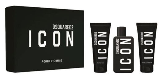 Dsquared2 Icon Pour  Homme 100ml EDP + 100ml Shower Gel + 100ml Aftershave Balm Set for Men