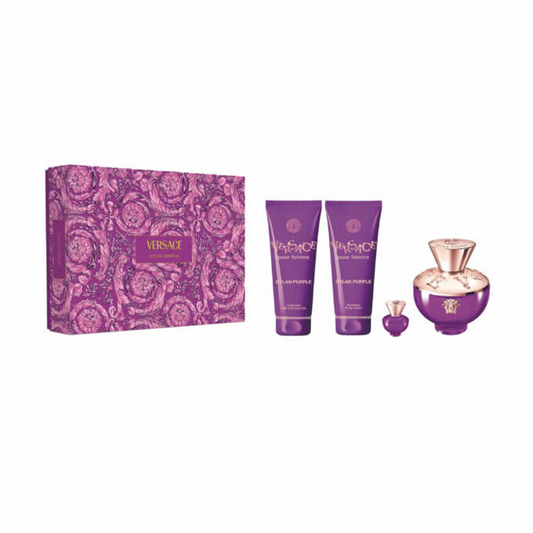 Versace Dylan Purple 100ml EDP + 100ml Shower Gel + 100ml Body Lotion + Mini for Women Gift Set